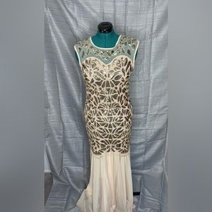 Peach and Gold Sequin floor length gown